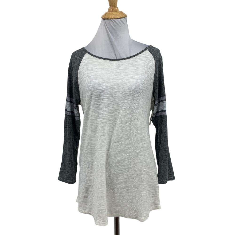 Gap T Shirt Womens XS Extra Small White Gray Baseball Quarter Raglan Sleeve Slub
